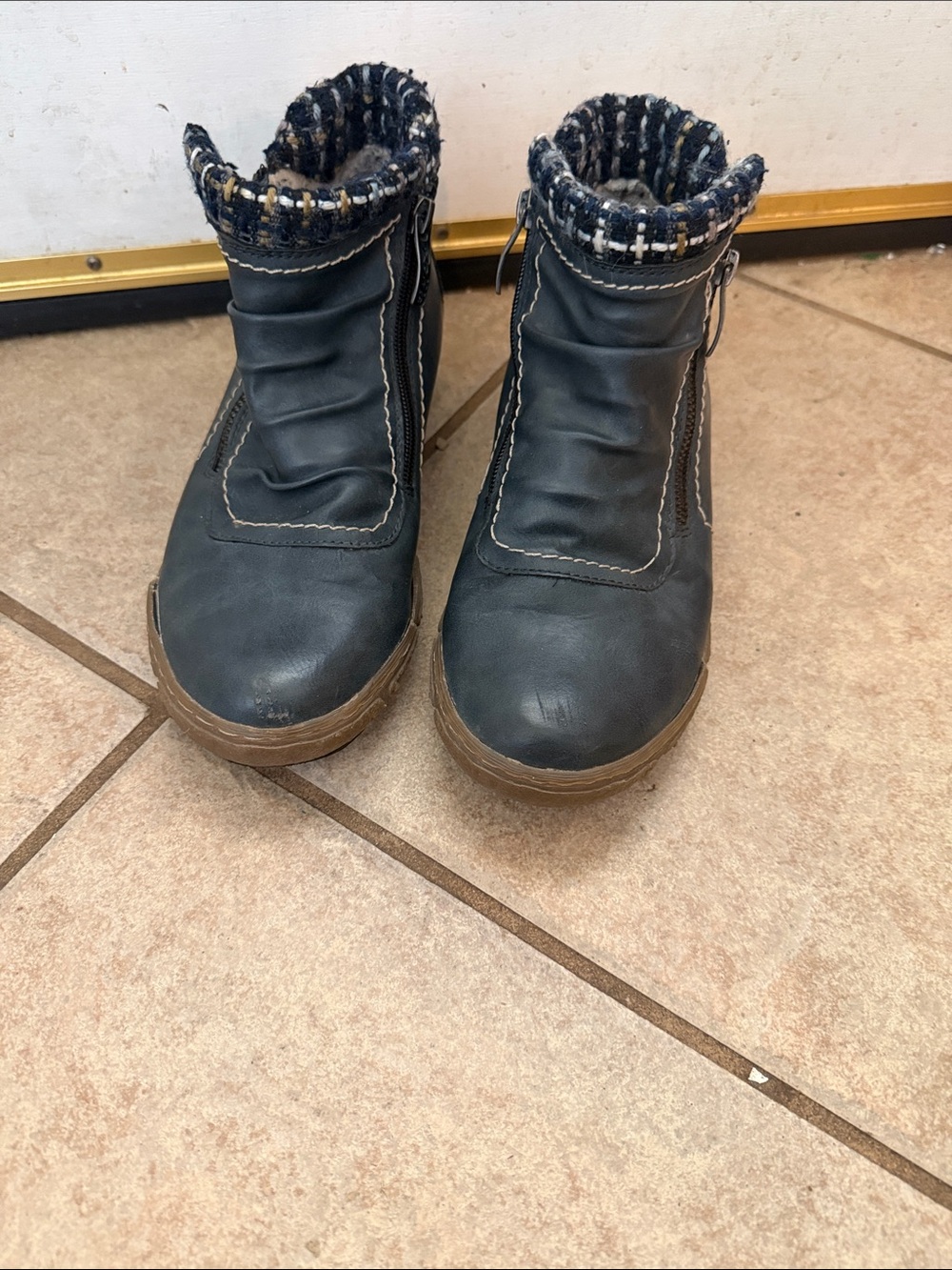 Ladies Spring Step Relife Navy Blue Ankle Boots with Knit Cuff(run big)